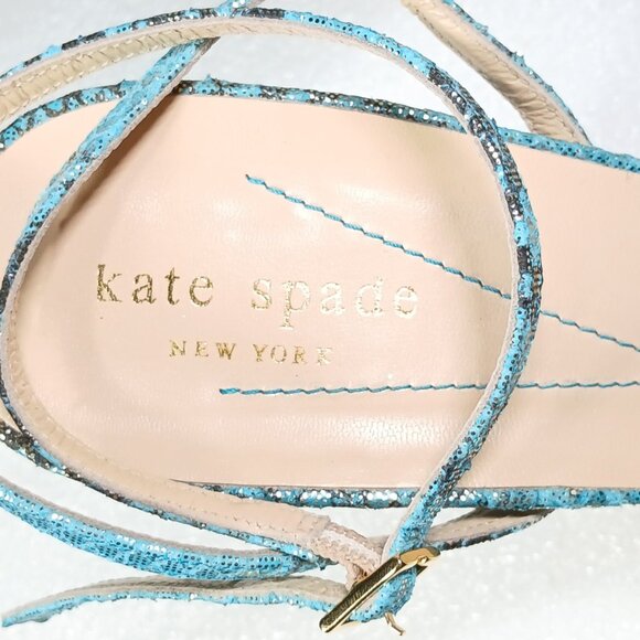 Kate Spade NY Teal Snakeskin Print Metallic Strappy Pumps Heels Size 8 VGUC - Picture 11 of 16